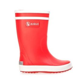 Bright Red Aigle Kids Lolly Pop Wellies With White Trim, Waterproof and Durable For Outdoor Play In Wet Weather