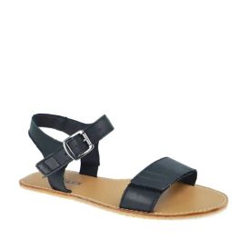 Black Leather Sandals With Adjustable Velcro Straps, Open Toe Design, Lightweight Sole, And Minimalist Footbed For Comfort.