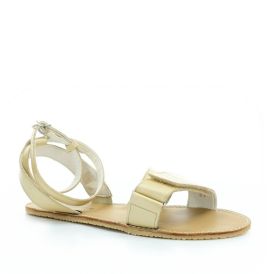 Gold Leather Sandals With Soft Premium Leather Upper, Thin Flexible Sole, Fixed Insole, And Adjustable Velcro And Buckle Straps