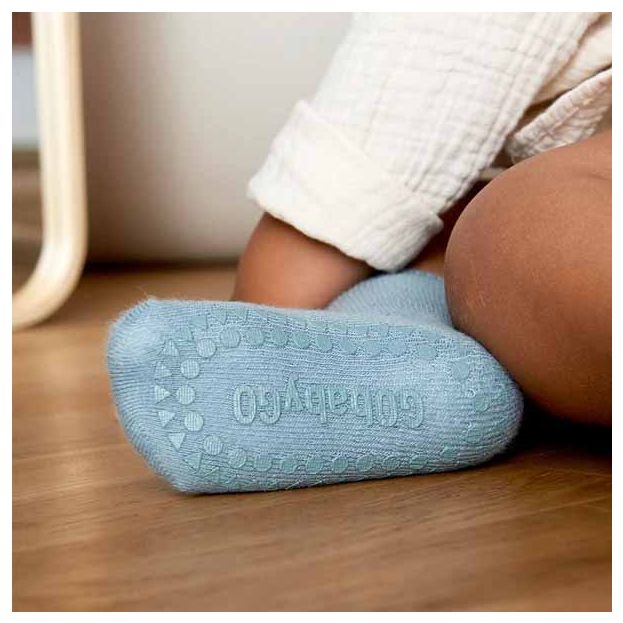 Go Baby Go Non-Slip Organic Cotton Socks in Dusty Blue