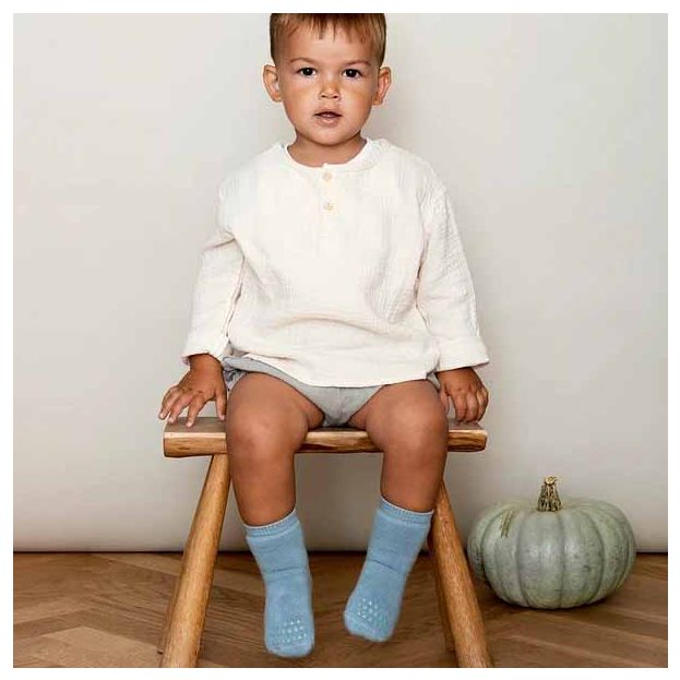 Go Baby Go Non-Slip Organic Cotton Socks in Dusty Blue